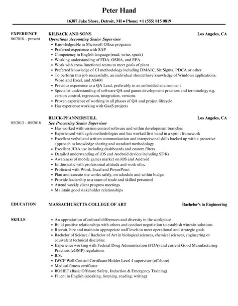 supervisor resume|Senior Supervisor Resume Samples .